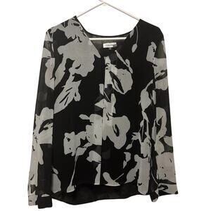 Calvin Klein Black and White floral Blouse - Medium